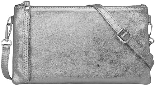 Caspar Elegante Leder Clutch Damen Umhängetasche Abendtasche mit Metallic Finish - CLASSIC LINE - Modell No.717 - Made in Italy