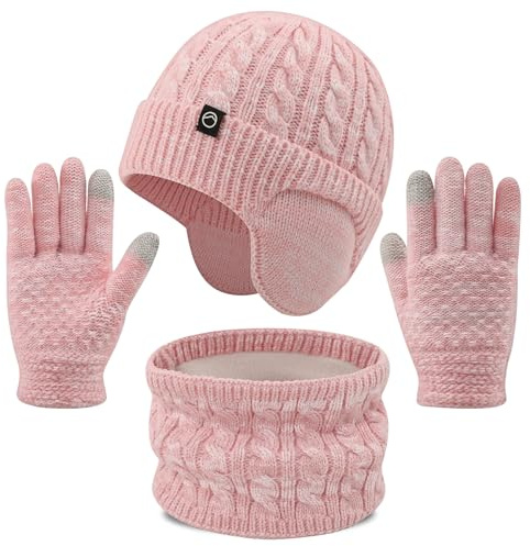 Cheerful Mario Invierno Set de Bufanda, Gorro y Guantes para Niña Niño Rosa