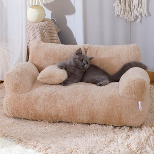 Miaogoo Weiches Haustier-Schlafsofa, Katzen-Hundesofa mit Reißverschluss und Kissen, waschbares Haustiermöbelkissen, rutschfeste orthopädische Unterstützung, beruhigende Matratze, 75 x 48 x 25 cm