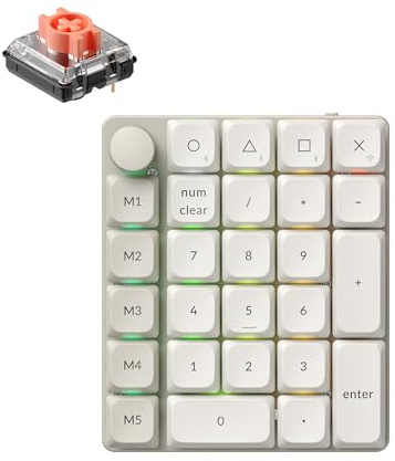 Keychron K0 Max QMK Wireless Number Keypad, Low-Profile RGB Backlit(Hot-Swappable) Silent Red Switch Keypad, 2.4 GHz & Bluetooth 5.3 Connection, 1000Hz Numeric Keypad - Retro Version White