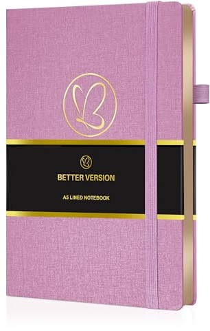 Better Version® A5 Linen-Textured Ruled Notebook Journal, Pink Rose | 120gsm Thick Paper, Elegant Gold-Edged Hardcover, 200 Pages, Lined Notebook for Work, Journaling, Study & Gifting