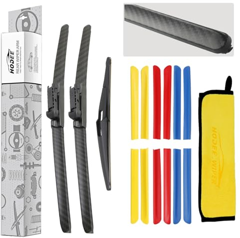 HODEE 3 wipers 26+16+12 Front Wiper Blades Replacement for Vauxhall Corsa D Hatchback 2006-2015 Windshield Blade & Back Rear Window Blade Pinch Tab Replace Cover Black/Blue/Yellow/Red