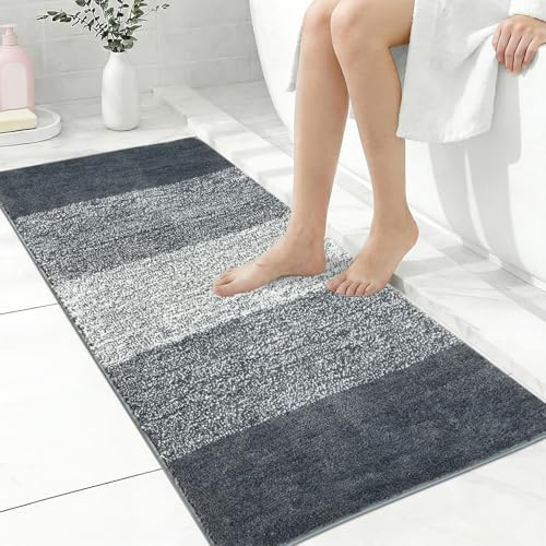 Famibay Badematte, 60 x 110 cm, rutschfest, maschinenwaschbar, Badezimmerteppich, Mikrofaser, saugfähig, Badematten für Badezimmer, Boden, Dunkelgrau