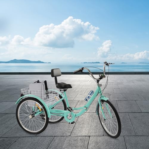 Gdetnysty faltbares Dreirad 7 Gang Erwachsenenfahrrad 24 Zoll Korb Vorder Rücktrittbremse LED Frontlicht Trinkflaschenhalter verstellbarer Sitz Lenker Falten Für Damen Herren Senioren 160-180cm (Grün)