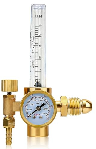 Argon Gas Regulator,All Brass Argon Pressure Reducer Regulator, 0-3500PSI CO2 Mig Tig Argon Flowmeter Regulator,G5/8 Male Thread CGA580 Connector Gas Gauge with Dual Scale for TIG Argon Arc Welding