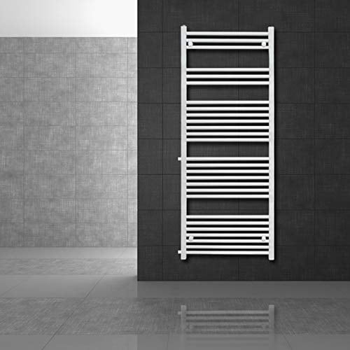 LuxeBath Badheizkörper Austausch 600x1600 mm Weiß mit Thermostatventil Set, Renovierungsheizkörper gerade mit Seitenanschluss, Nabenabstand 650 mm, Handtuchwärmer Handtuchtrockner Handtuchheizkörper