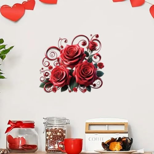 4 roses rouges stickers muraux en PVC amovibles et imperméables pour décoration de salon, chambre à coucher, cuisine