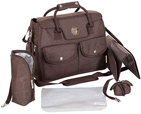 LCP Kids Wickeltasche 5er Set Wickelauflage Schnullerbag Kinderwagen-Haltung,Braun