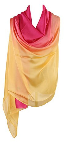 PB-SOAR Mode Damen Farbverlauf Schal Seidenschal Halstuch Stola 190 x 100cm, leicht und schlicht, 18 Farben auswählbar (Pink/Gelb)