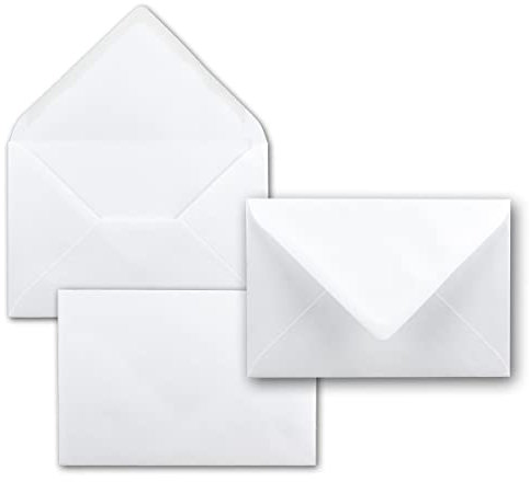 Briefumschläge in Weiss - 100 Stück - Kuverts in DIN B6 Format 125 x 185 mm - 120 Gramm pro m² - Größer als DIN B6 für besonders dicke Faltkarten - Nassklebung - ideal für Weihnachten und Einladungen