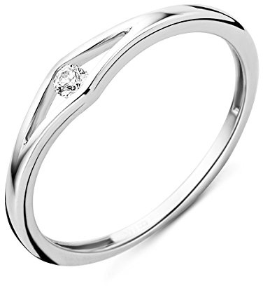 MIORE Damen Solitär Verlobungsring aus 9KT (375) Weißgold mit diamant brillant 0.05 ct
