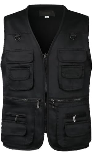 PengGengA Herren Outdoor Weste mit Multi-Taschen Anglerweste Jagd- und Angler Camping Wandern Weste Freizeit Ärmellos Jacke - Schwarz, 2XL