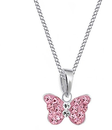 Goldene Hufeisen Rosa Mini Kristall Schmetterling Anhänger 38cm Kette 925 Sterling Silber Mädchen
