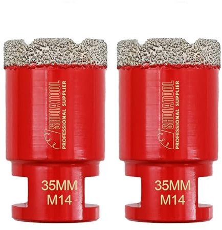 Diamant Fliesenbohrer 35mm - 2 stücke M14 Diamantbohrer Lochsäge für Fliesen Porzellan Keramik Marmor Granit Bohrungen, für Winkelschleifer Rot