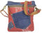 Sunsa Damen Umhängetasche. Nachhaltige Tasche aus recycelte Jeans Canvas & Leder. Rot/blau Vintage Stil Schultertasche.