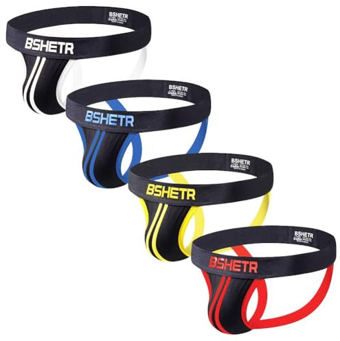 BSHETR Männer Unterwäsche Jockstrap 4er-Pack Baumwolle Niedrige Taille (XXL, Multi)