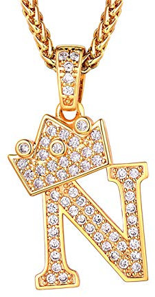 Richsteel Bling Collier mit Anhänger Buchstabe N 18k vergoldete Halskette mit Zirkon für Damen und Herren
