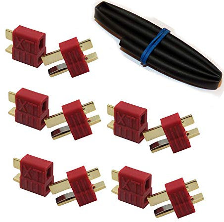 ikarex-shop 5 oder 10 Paar T-Plug mit Grip Deans Stecker/Buchse mit Schrumpfschlauch Steckverbinder Dean T Plug RC Akku Lipo 5X 10x (5 Paar)