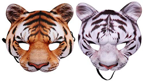 Amosfun 2 Stück Tiger Maske Tier Halbmaske Neuheit Halloween Maskerade Cosplay Kostüm Requisite für Halloween Partyzubehör