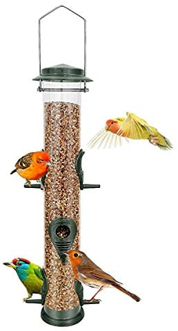 Metall Vogelhäuschen Rohr Hänge Feeder Wildvogel Saatgut Feeder Hochleistungs 6 Port Vogelhäuschen aus Metall mit wetterfestem und wasserdichtem Stahlbügel Ideal für die Anziehung von Vogelgrün