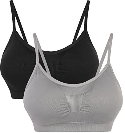 Vertvie Womens Strech Duenn Ohne Buegel Push up Yoga Sports BH Bra Top Set Fuer Fitnesstraining Polsterung 2er/3er Pack(Größe M/Etiketten L, Schwarz+Grau)