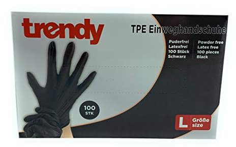MC-Trend 100 Stück TPE Einweg Handschuhe Schwarz Einmalhandschuhe puderfrei Latexfrei in Spenderbox Large