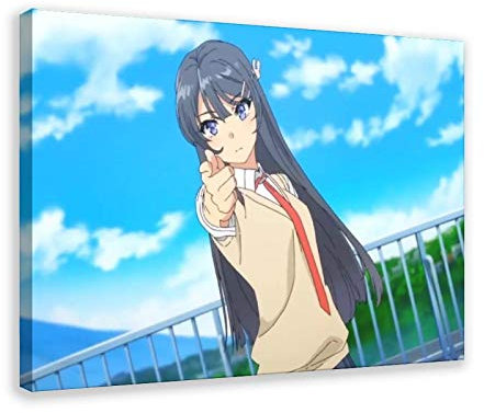 Comic-Poster Seishun Buta Yaro Serie Sakurajima Mai 16, Leinwand-Poster, Wandkunst, Deko, Bild, Gemälde für Wohnzimmer, Schlafzimmer, Dekoration, 60 x 90 cm, Rahmen