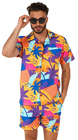 OppoSuits Palm Power Sommer Set - Größe: XXL - Kurzer Sommer-Anzug mit Motiv - Lustiger Beach-Party-Dress