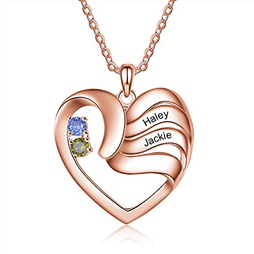 ALBERTBAND Collana Personalizzata in Argento 925 Ciondolo a Cuore con Nomi Incisione Collana per Donna Madre Figlia Regalo per Festa Della Mamma San Valentino (oro rosa-2pietre)