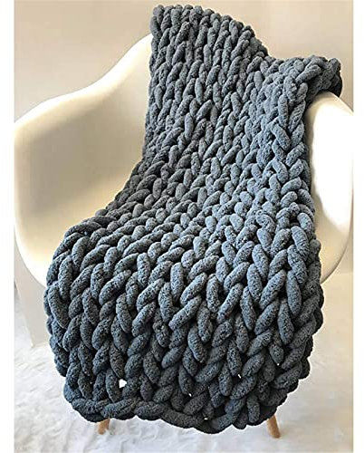 Gestrickte Grobe Strickdecke Wolle Kuscheldecke Grobstrick Wolldecke,Chenille Handgewebte Überwurf Gemütliche Warme Decke Für Bett Sofa Stuhl Büro (80 x80 | 200x200cm,Dark Gray)