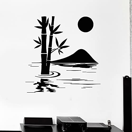 QIANGTOU Bambus Mit See Wandtattoos Natur Dekoration Kunst Wandbild Zimmer Vinyl Aufkleber Abnehmbare Wohnkultur Tapete 42x43cm