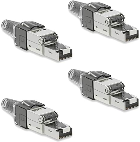 NAUC Netzwerkstecker Grau Cat 7 CAT7 werkzeuglos RJ45 LAN Kabel Stecker ohne Werkzeug werkzeugfrei kompatibel mit CAT6 CAT6a CAT5 Verlegekabel Patchkabel Netzwerkkabel 4 Stück