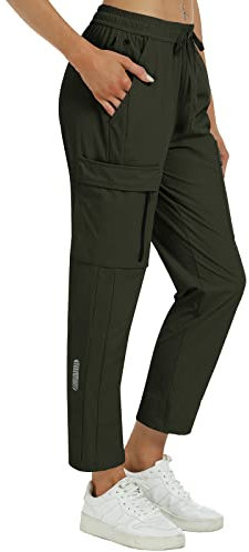 MoFiz Pantaloni Cargo Donna Leggeri Impermeabili Pantaloni da Escursionismo Trekking Pantaloni con Tasca Utilityverde L
