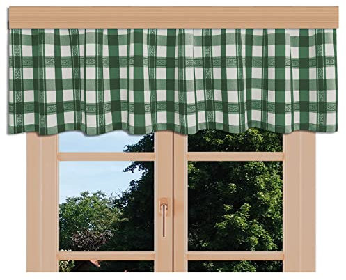 artex deko Landhaus-Querbehang Carla grün mit Karo-Muster rustikale Gardine mit Reihband 36 cm hoch