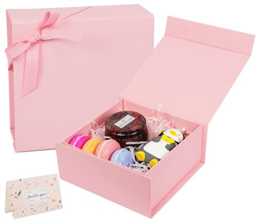 CHARMGIFTBOX 2 Stück Geschenkbox mit Deckel Rosa, 18,6 x 17,5 x 8,4 cm, Magnetische Geschenkboxen mit Schleife, Faltbare Boxen für Geburtstagsparty, Brautjungfer, Weihnachtsgeschenke