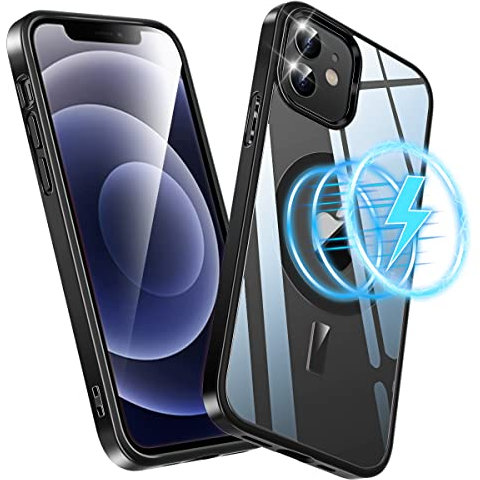 Losvick iPhone 12/12 Pro Magnetic Case - Compatible with MagSafe, Shockproof & Scratch-Resistant TPU + PC Cover for 6.1'' iPhone 12/12 Pro, Black