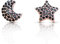 Tiramisu | Orecchini Stella e Luna/Zirconi | Gioiello Piccolo per Bambina | 925 Argento Sterling Placcato Oro Rosa | Nero | Chiusura a Farfalla | Regalo Elegante |Senza Nichel |2,1 cm (Stella e Luna)