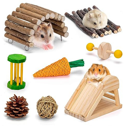Nobleza 8pcs Juguetes para Hámster, Madera para Masticar Gnaw Throw Toss Juguetes para los Conejos, la Chinchilla, Hámsters, Cobayas
