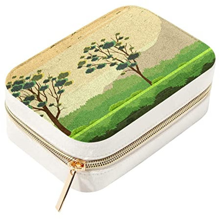 Mini-Schmuckkästchen, doppellagig, tragbar, für Reisen, Aufbewahrungsboxen, Landschaft, Gummibaum