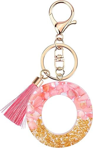 Rohans Rosa und Gold Harz Alphabet Anfangsbuchstabe Schlüsselanhänger, Taschenanhänger, Schlüsselanhänger mit Karabinerverschluss (O)