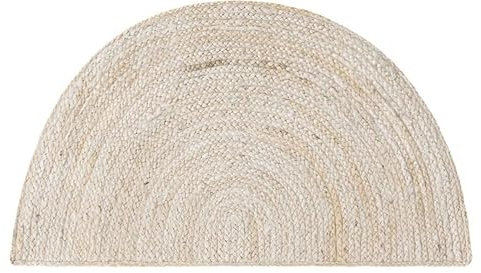 Natural Jute Front Door Rug Outdoor Welcome Mat Floor Carpet Area Rug Half Circle Jute Rug Front Door Entry Mat Farmhouse Flooring Outside Pathway Patio Stairs Doormat (50x100 CM)-White