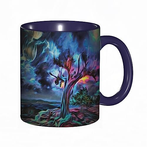 Coffee Mug Funny Mug,Night Sky Desert Old Tree Hand Paint Like Image Cosmos Nebula Outer Space Themed Purple Print,Coloured Mug Cup Gift Birthday Work Office Christmas Tea Coffee