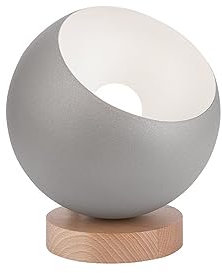 Licht-Erlebnisse Tischleuchte klein in Silber Natur E27 H: 19 cm Ø17 cm Metall Holz Modern Kugel Tischlampe Wohnzimmer Schlafzimmer