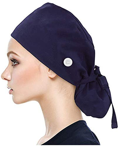 AIchenYW OP Haube Kurzhaar Herren Schrubben Kappe Mit Knöpfen Kopfhauben Peeling Unisex Doktor Langes Haar Chirurgen-Mütze Verstellbar Baumwolle Hut für Schönheit (xy1-Navy, One Size)