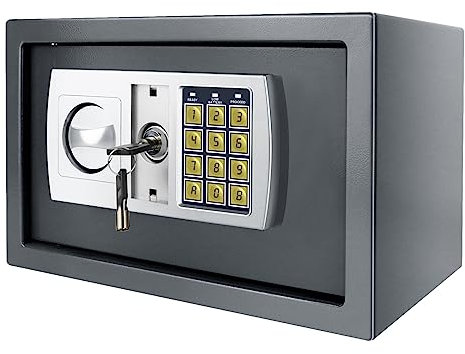 Hochsicherheits Tresor mit digitaler Kombination und 2 Notschlüsseln, 31 x 20 x 20cm, Legierter Stahltresor, 8.5L Feuerfester und Wasserdichter Tresor für Schmuck, Bargeld