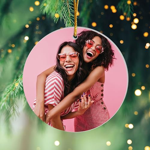 Geschenke.de Acryl-Anhänger mit Foto Rund – Schöne Idee als Weihnachtsbaumschmuck – Dekoartikel mit Band zum aufhängen & Organzabeutel – Geschenkidee zu Weihnachten, Geburtstag – ⌀ 9cm