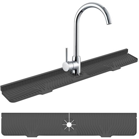 33 Inch Sink Faucet Mat, Kitchen Sink Splash Guard, Faucet Splash Guard, Sink Sponge Holder Soap Tray, Longer Silicone Sink Mat, Faucet Handle Drip Catcher Tray for Kitchen, Bathroom, Farmhouse(Black)
