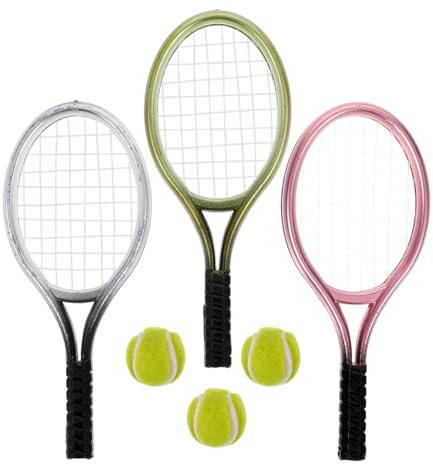MUCKLILY Badminton Set Mini 3 Sets Mini Haus Tennis Set Miniatur Tennisschläger Mini Tennis Fotografie Requisiten Tennisschläger Mini Badminton Set Badminton Set Mini Spielzeug