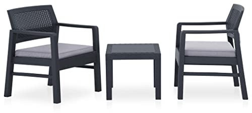 QJBSAVVA 3-TLG Garten-Lounge-Set, gartenstühle eckbankgruppe schminktisch Stuhl terrassenmöbel Geeignet für Café Outdoor Parks Balkon mit Auflagen Kunststoff Grau