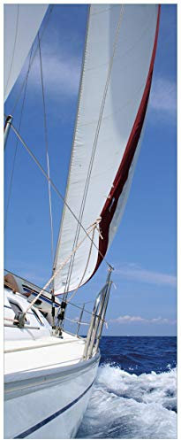 Wallario Glasbild Segelboot on Tour - 32 x 80 cm Wandbilder Glas in Premium-Qualität: Brillante Farben, freischwebende Optik